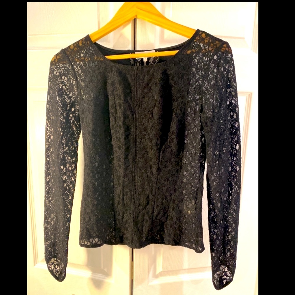 VALENTINA SHAH Black Long Sleeve Lace Top - Size Small